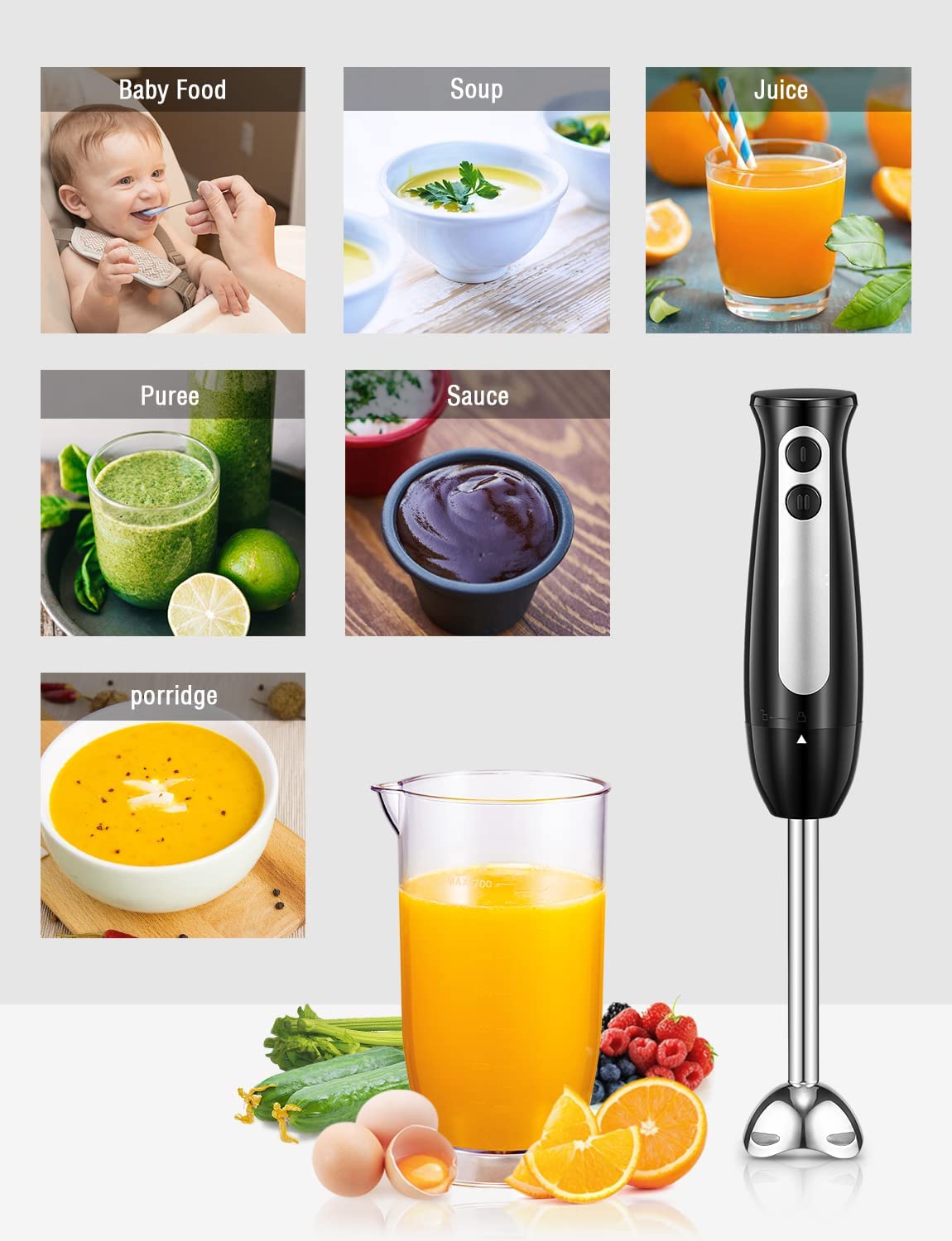 Hand Blender with 700ml Beaker, Stick Immersion Blender 400W, 2