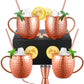 Moscow Mule Mugs, Set of 4 Hammered Moscow Mule Copper Mugs, Food Grade Stainless Steel Lining, 18 oz Gift Set Copper Mugs with 4 Straws, 1 Double-Jigger, 2-in-1 Bar Stirring Spoon Fork