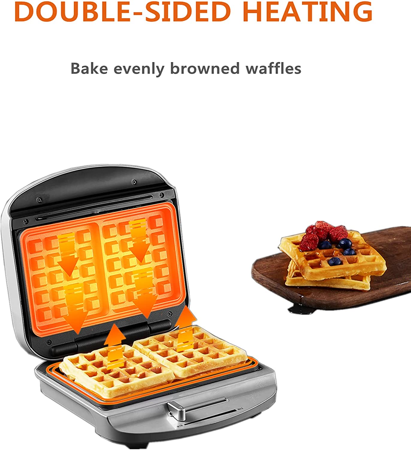 Belgian Waffle Maker, Non Stick Waffle Iron Machine with Adjustable Temperature Control, Indicator Lights, Compact Design, 1000W, 2 Slices, Silver