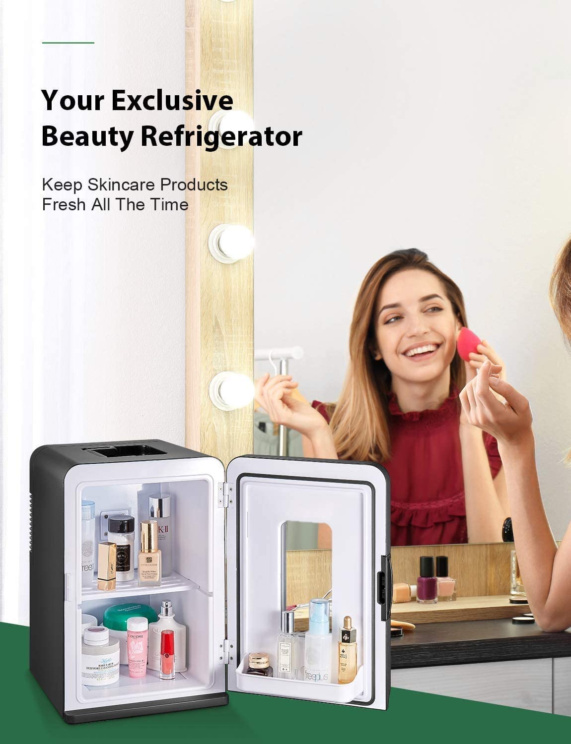 Kealive- Mini Fridge Cools & Heats, Makeup Skincare Fridge YT-A-15X, beauty refrigerator,  Cosmetic preservation, girlfriend gift, 