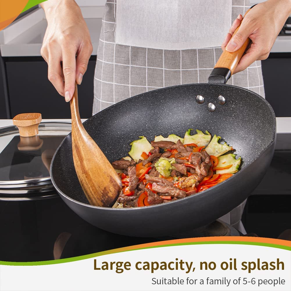 Wok Stir Fry Pan with Lid, Nonstick Woks Pan 12 Inch, 100% PFOA-Free C –  AICOOK