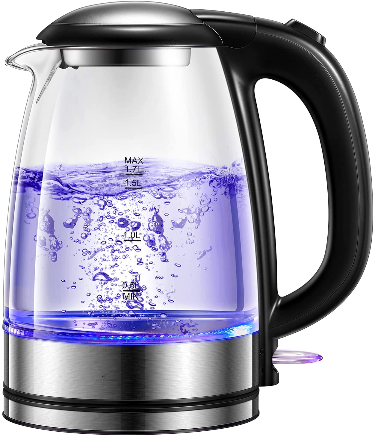 2200w Glass Electric Kettle, Crystal Electric Kettle With LED Lighting, Auto Shut Off And Boil Dry Protection, Stainless Steel Lid And Bottom