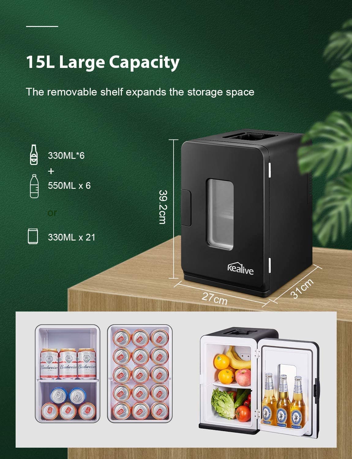 Mini Fridge 15L for Bedroom with Quiet ECO Mode, 21 Cans Small Car Fri –  AICOOK