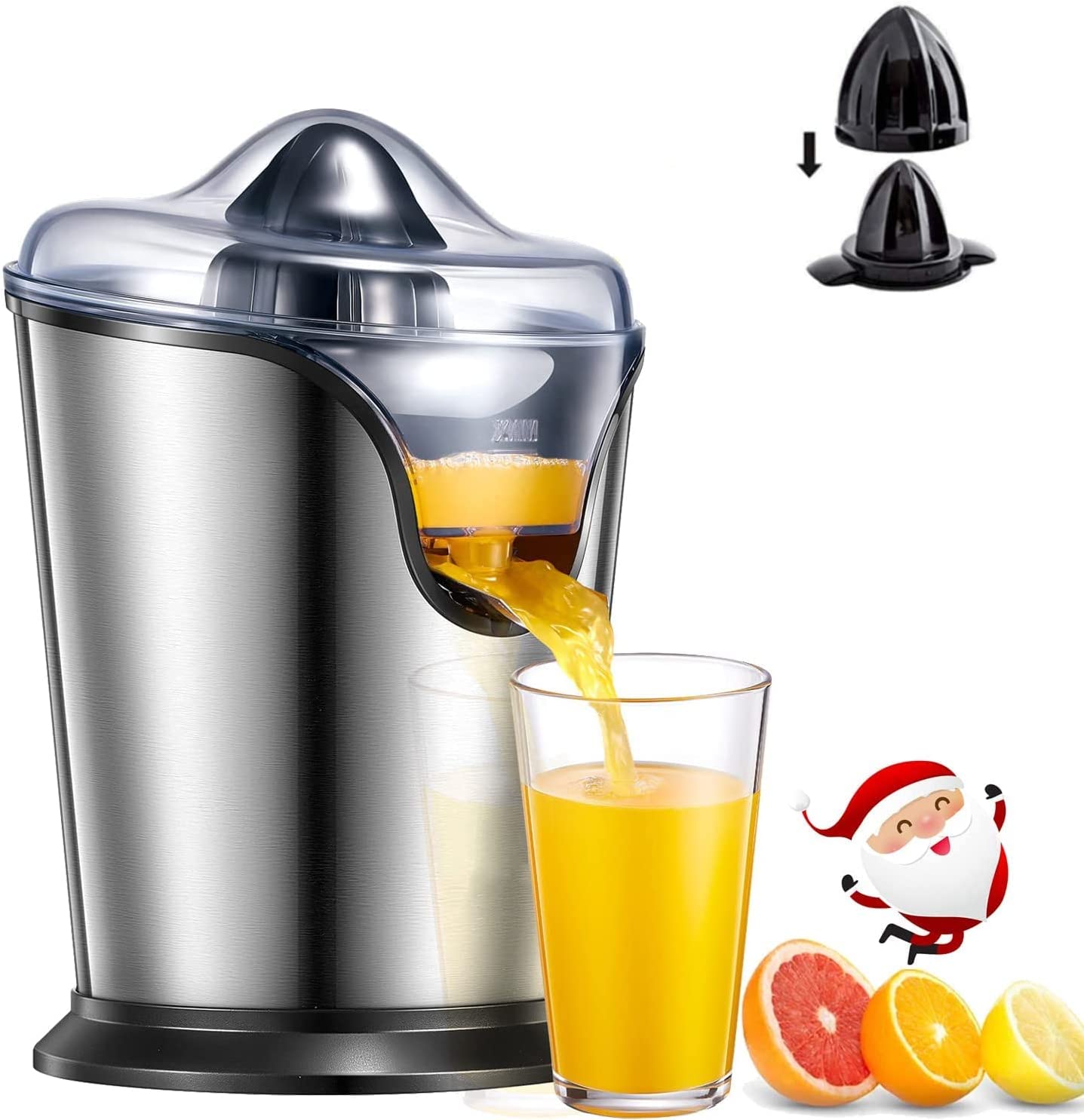 AICOK-Electric Citrus Juicer, Orange Juicer Electric with Quiet Motor, Anti-Drip Spout and 2 Cones for Orange, Lemon, Grapefruit, Dishwasher Safe, Easy to Clean, Stainless Steel