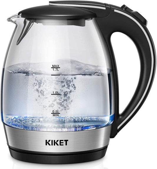 Kettle Glass with Blue LED Lighting, 360 Degrees, Limescale Filter, BPA Free (Bisphenol-A Free), Quick Cook Function and Dry Running Protection, Glass Kettle, 1.7 Litres, 2200 Watts