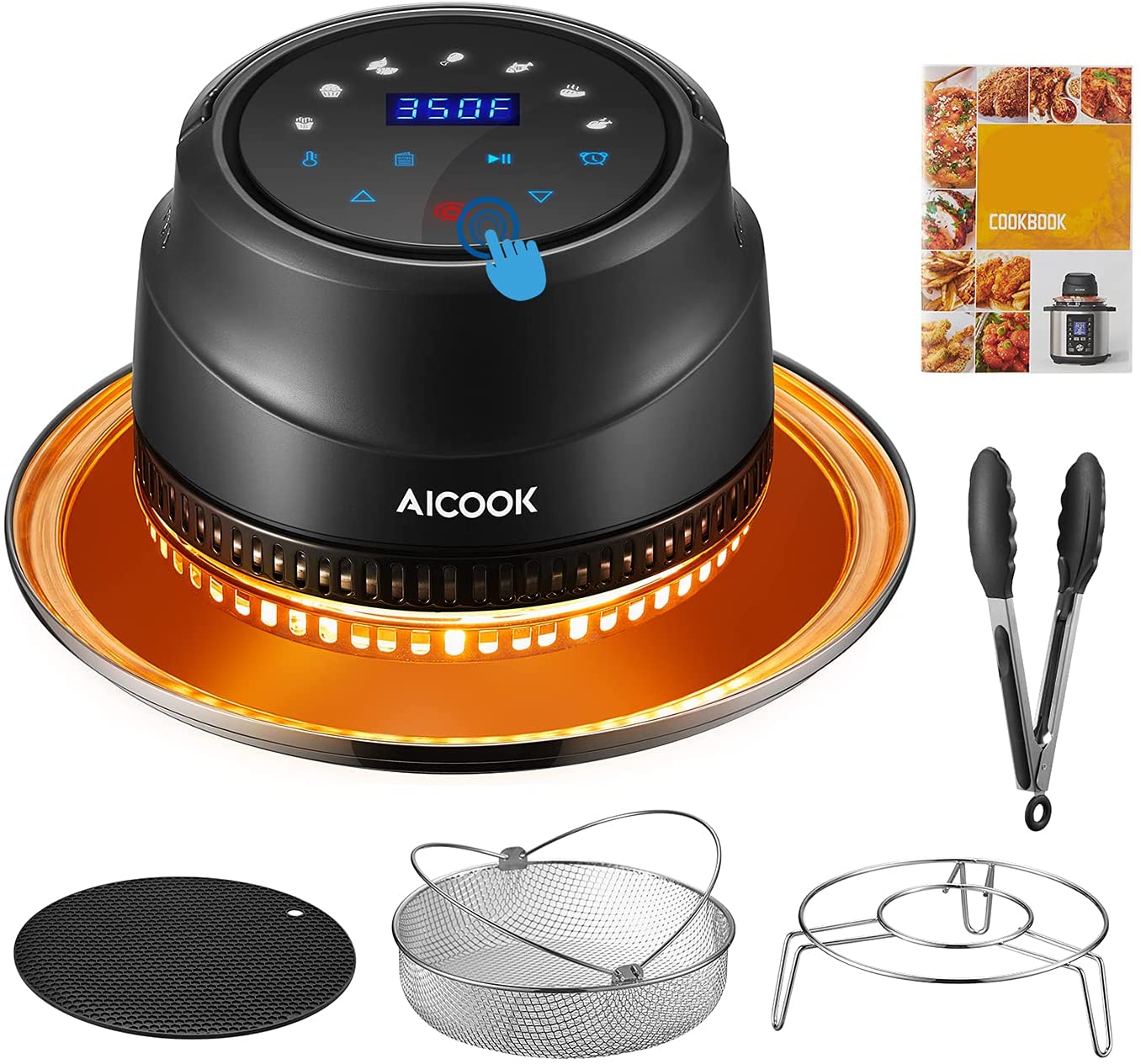AICOOK | Instant Pot Air Fryer Lid, 7 in 1 Turn Pressure Cooker Into Air Fryer, LED Touchscreen, Accessories and Recipe Included
