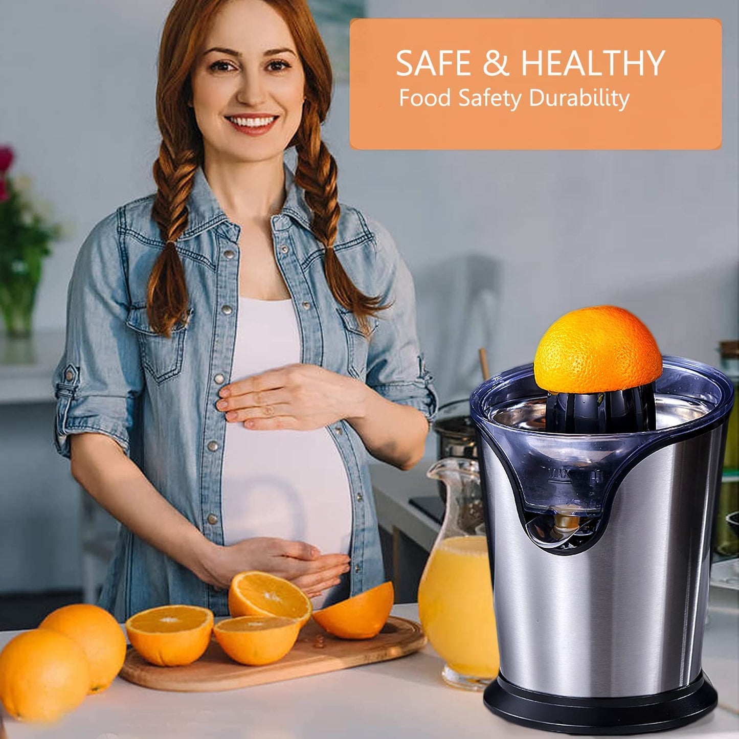 AICOK-Electric Citrus Juicer, Orange Juicer Electric with Quiet Motor, Anti-Drip Spout and 2 Cones for Orange, Lemon, Grapefruit, Dishwasher Safe, Easy to Clean, Stainless Steel