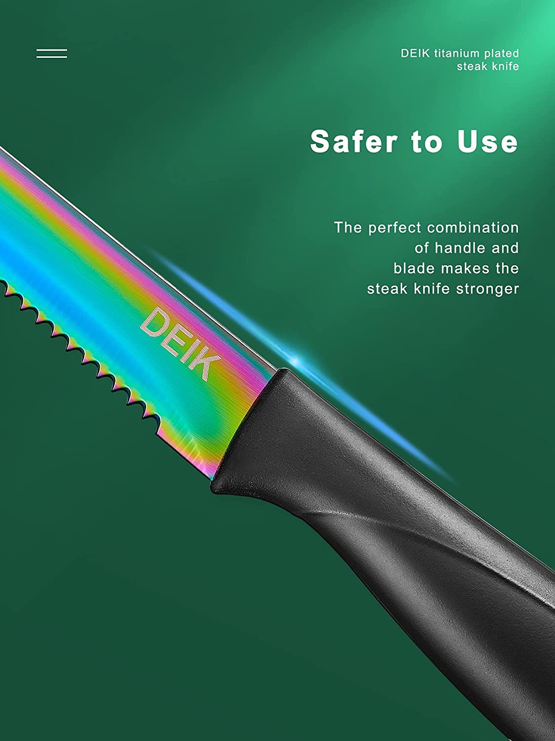 Deik | Knives, Steak Knives Set of 8, Rainbow Titanium Coated Stainless Steel Steak Knives, Super Sharp Serrated Steak Knife with Gift Box, Safer to Use