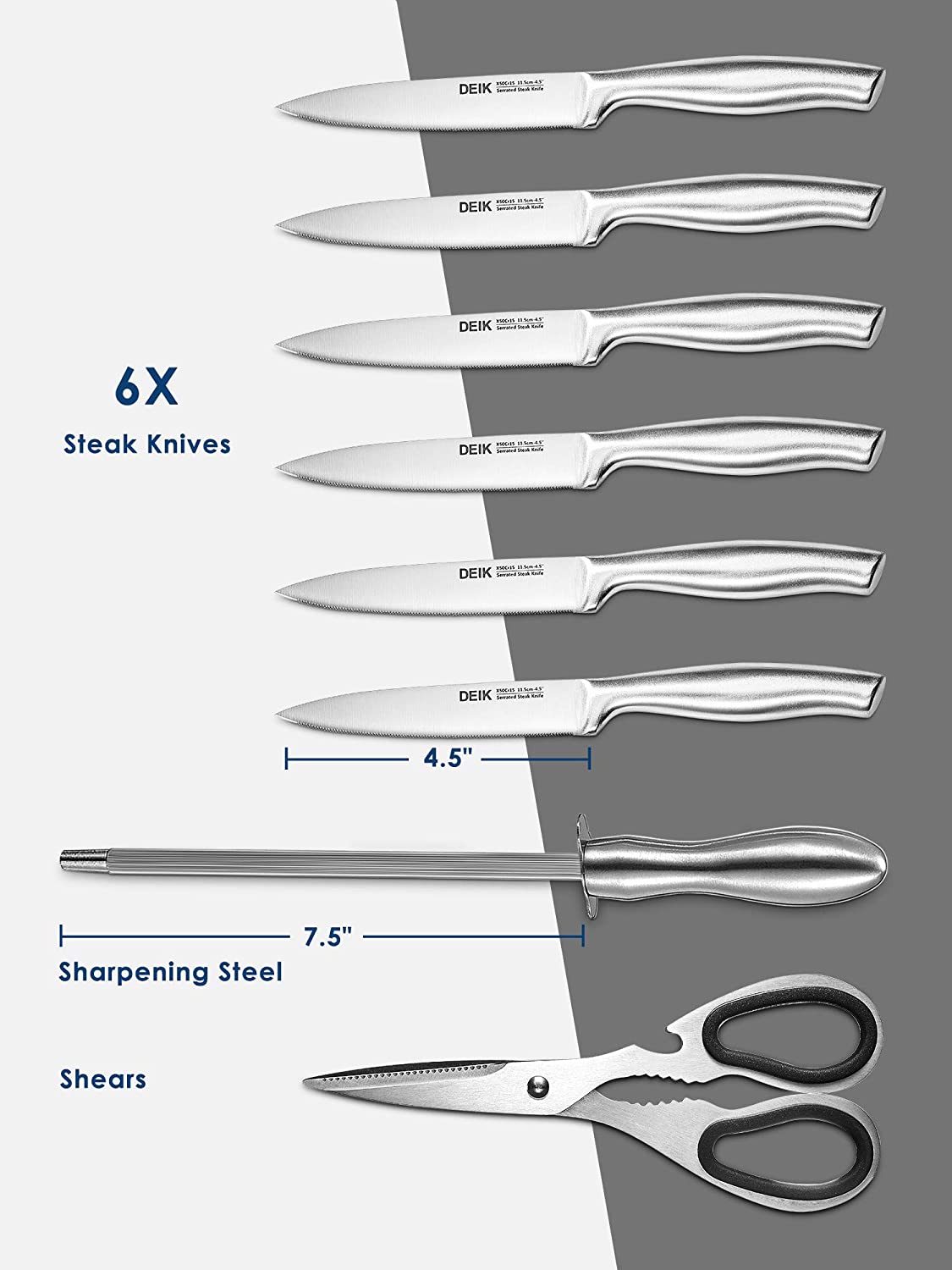 Deik Knife Set High Carbon Stainless Steel Kitchen Knife Set 17 PCS, Super Sharp Cutlery Knife Set with Acrylic Stand, Scissors and Serrated Steak Knives