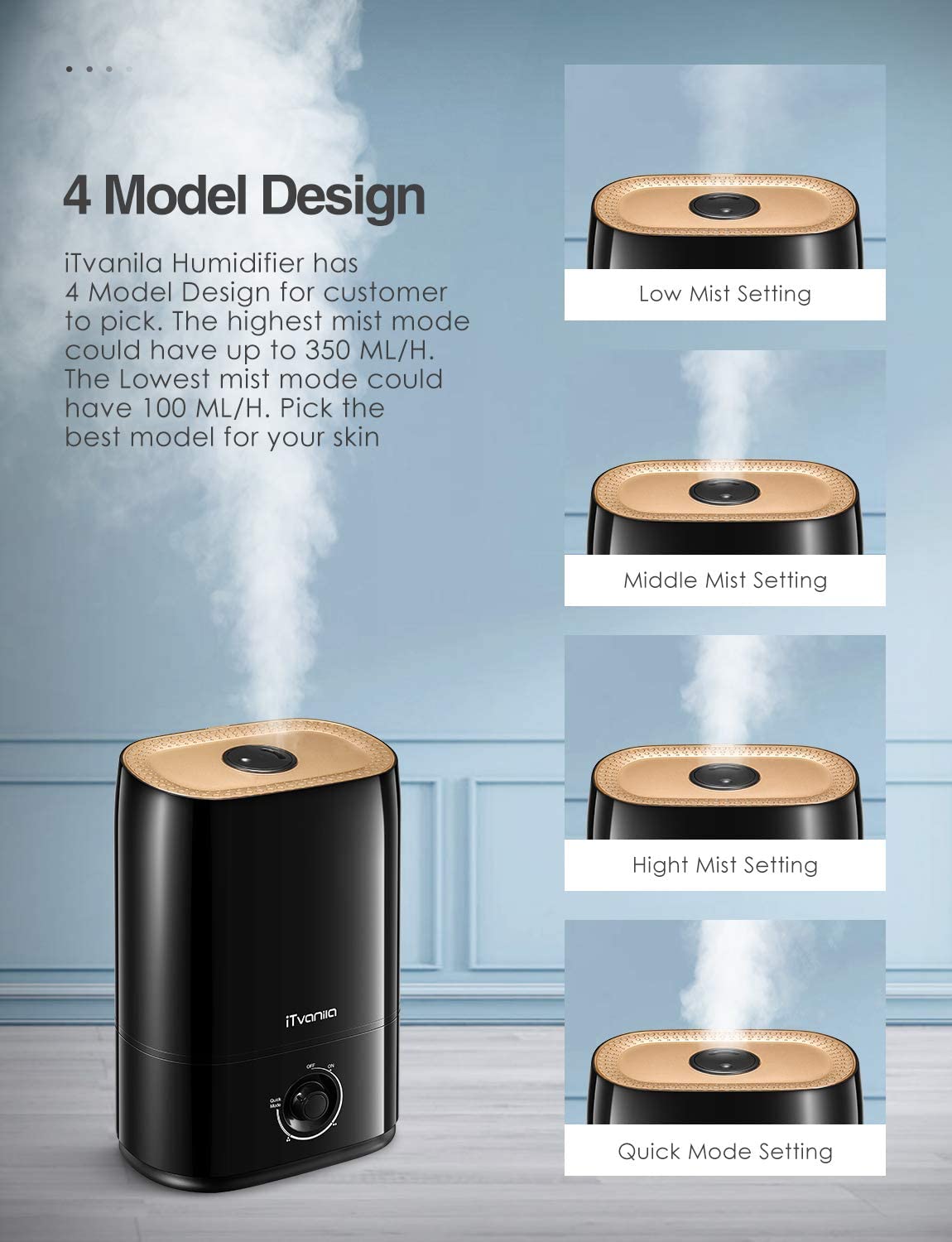 iTvanila -Cool Mist Humidifier for Large Room, 5L Ultrasonic Humidifiers, HU-C3, skin protector