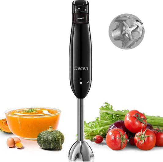 Immersion Blender 400W Multi-Purpose Hand Blender with Stepless Speed Setting, LED Indicator and Stainless Steel Blades, Ergonomic Handle, for Smoothies, Sauces, Soup, Milk shake BPA-Free/Black