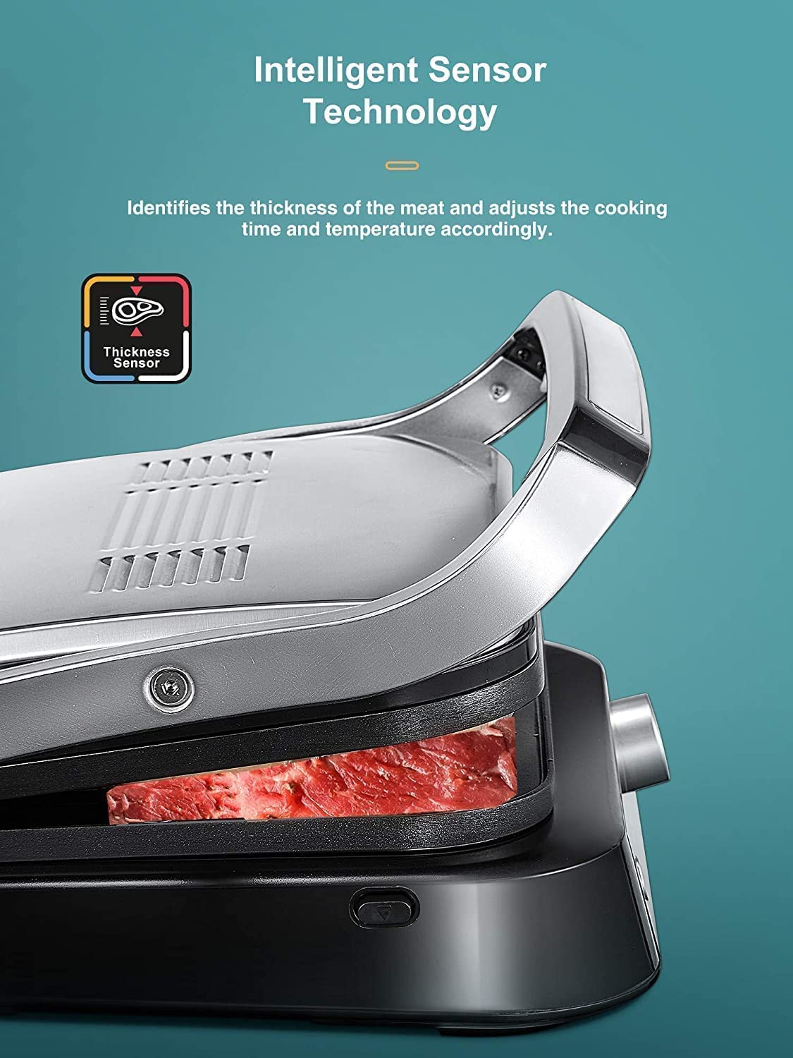 Contact Grill, Intelligent Electric Grill 2100 W | 8 Preset Grill Programmes | Overback Function | Removable Plates Dishwasher Safe 31 x 24 cm