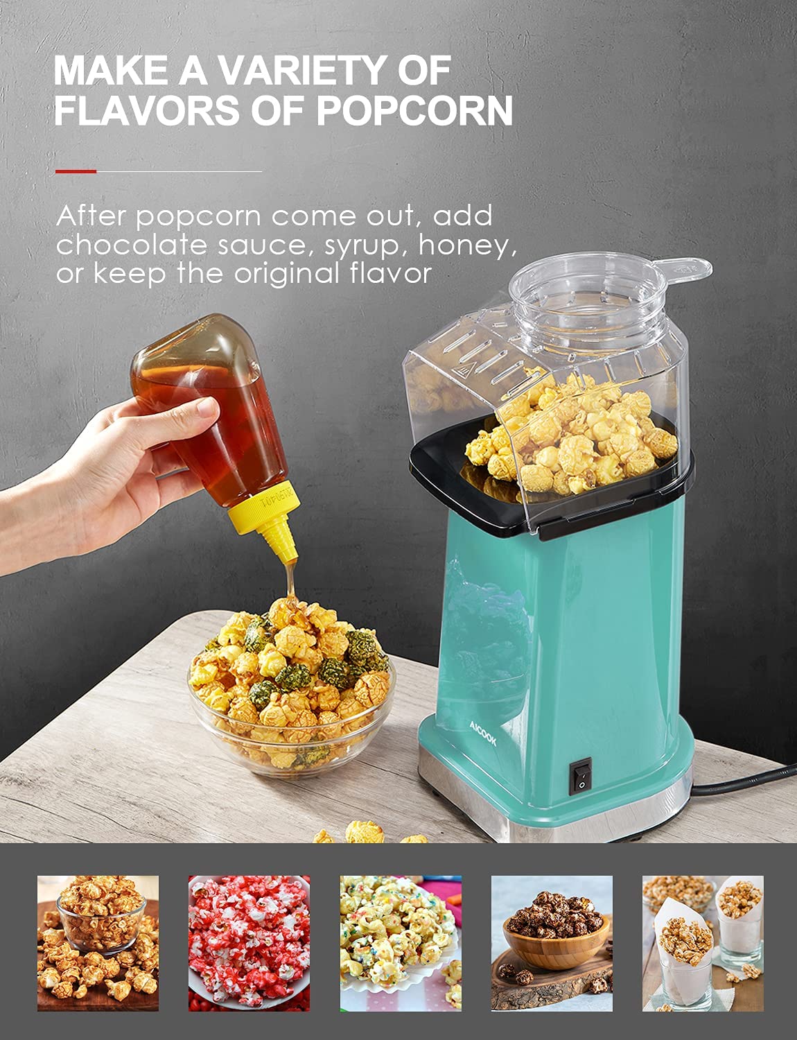 Dash Fresh Pop Light Blue Electric Hot Air Popper 16 Cup 1400W Popcorn Maker