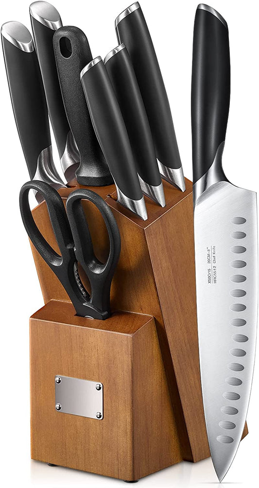 Kitchen Knife Set, 8 Piece Professional Knife Set, Knife Block Set with Wood Block, German High Carbon Stainless Steel