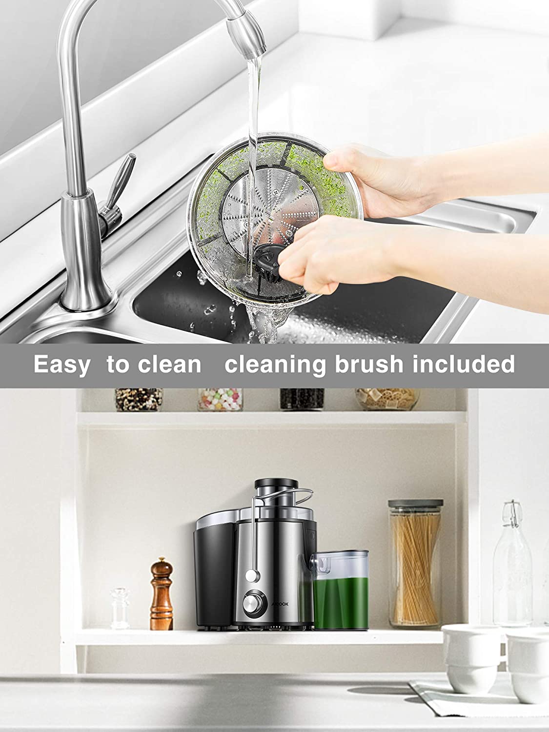 Aicook | Centrifugal Juicer Machine, Juice Extractor, 3''Wide Mouth Juicer with 2 Speeds for Fruits and Vegs, Anti-drip, Stainless Steel & BPA Free, Easy to Clean