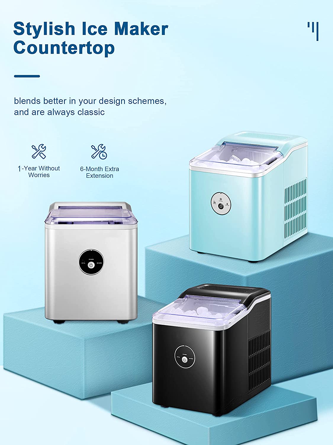 AICOOK | 2L Ice Maker Countertop, Portable Ice Maker Machine with LED Display, Ice Scoop and Basket