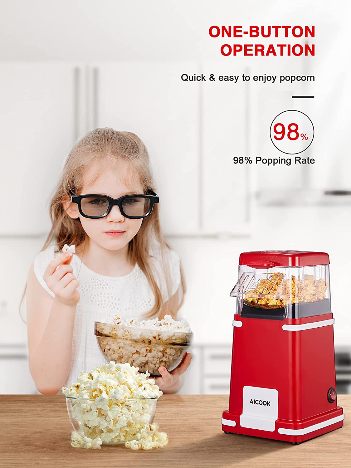 Household Electric Hot Popcorn Machine, 1200 W Popcorn Popper