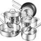 DEIK 10-piece stainless steel cookware set, suitable for induction cookers, with lids, stainless steel cookware, pot sets