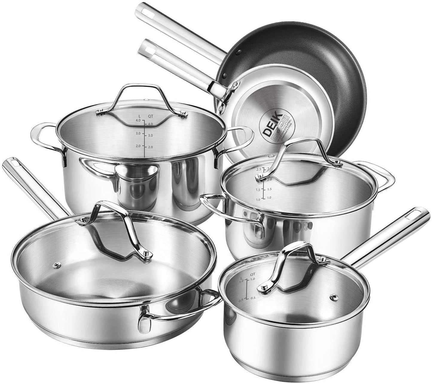 DEIK 10-piece stainless steel cookware set, suitable for induction cookers, with lids, stainless steel cookware, pot sets