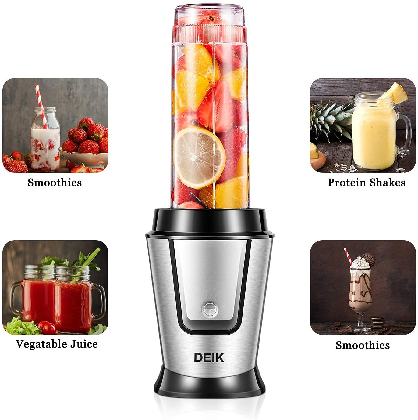 DEIK | Personal Smoothie Blender, Bullet Blender for Shakes and Smoothies, Single Serve Mini Blender for Kitchen, Smoothies, Protein Shakes, Vegetable Juice, Smoothies