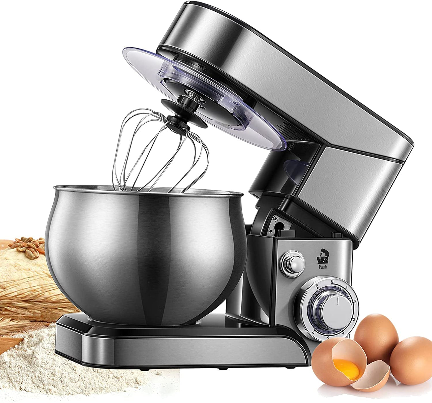 5.8 Qt Stand Mixer, 6 Speed Stainless Steel Kitchen Food Mixer, Powerful Dough Mixers with 304 Stainless Steel Bowl, Mixing Beater, Whisk, Dough Hook, Scraper &Splash Guard