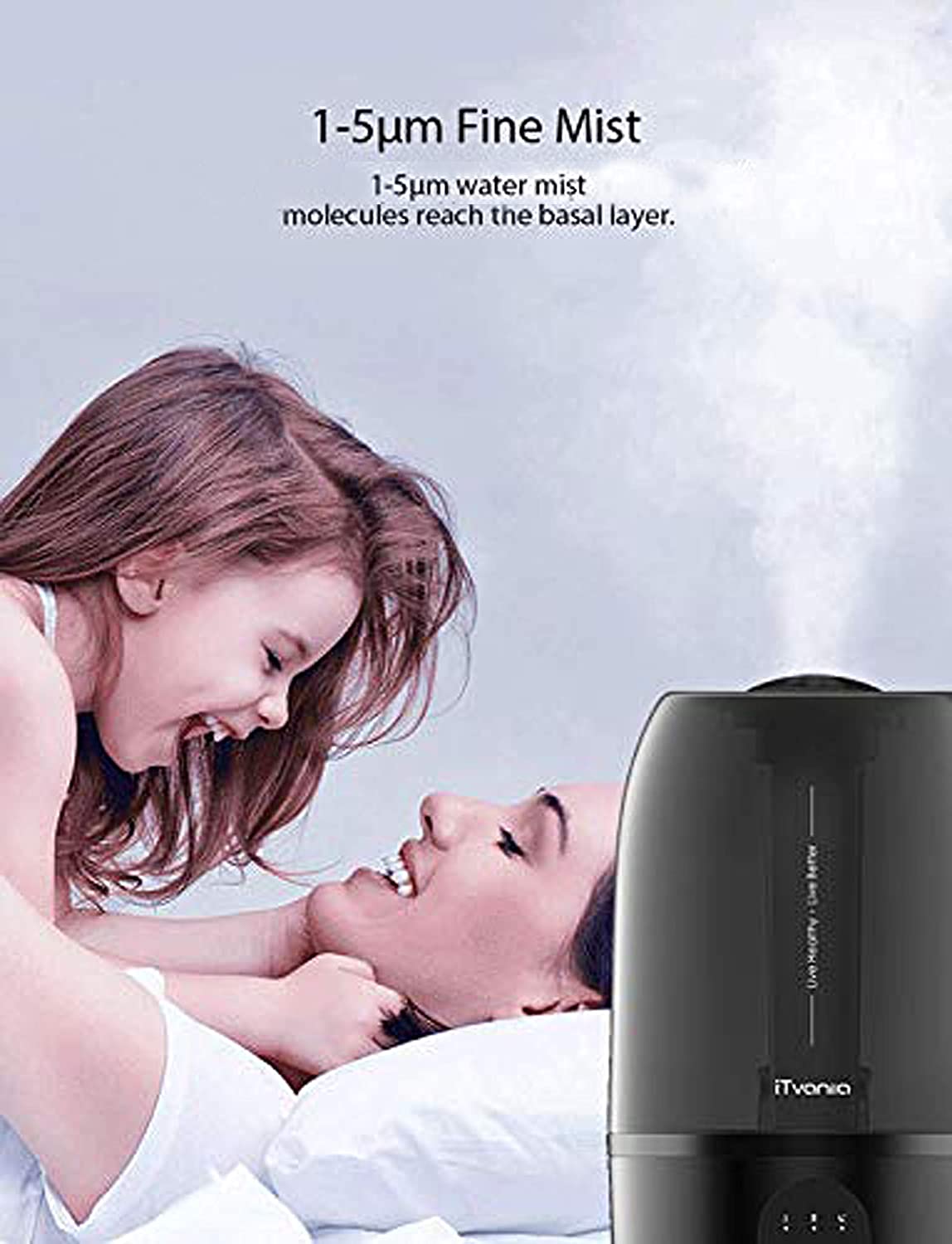 iTvanila -Cool Mist Humidifier 2.7L/0.7Gal Quiet Touch Operation - 360° Rotating Nozzle HU-C1 Black