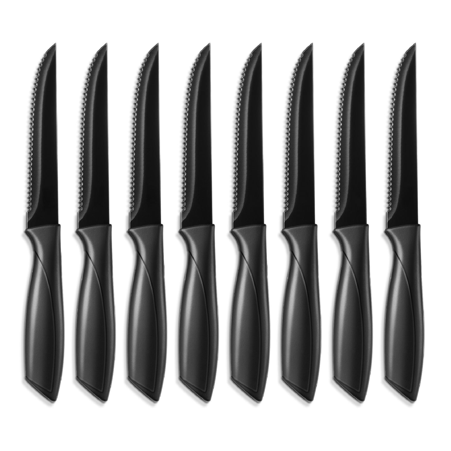 Premium 8 Piece Kitchen Knife Set Black Stainless Steel Serrated