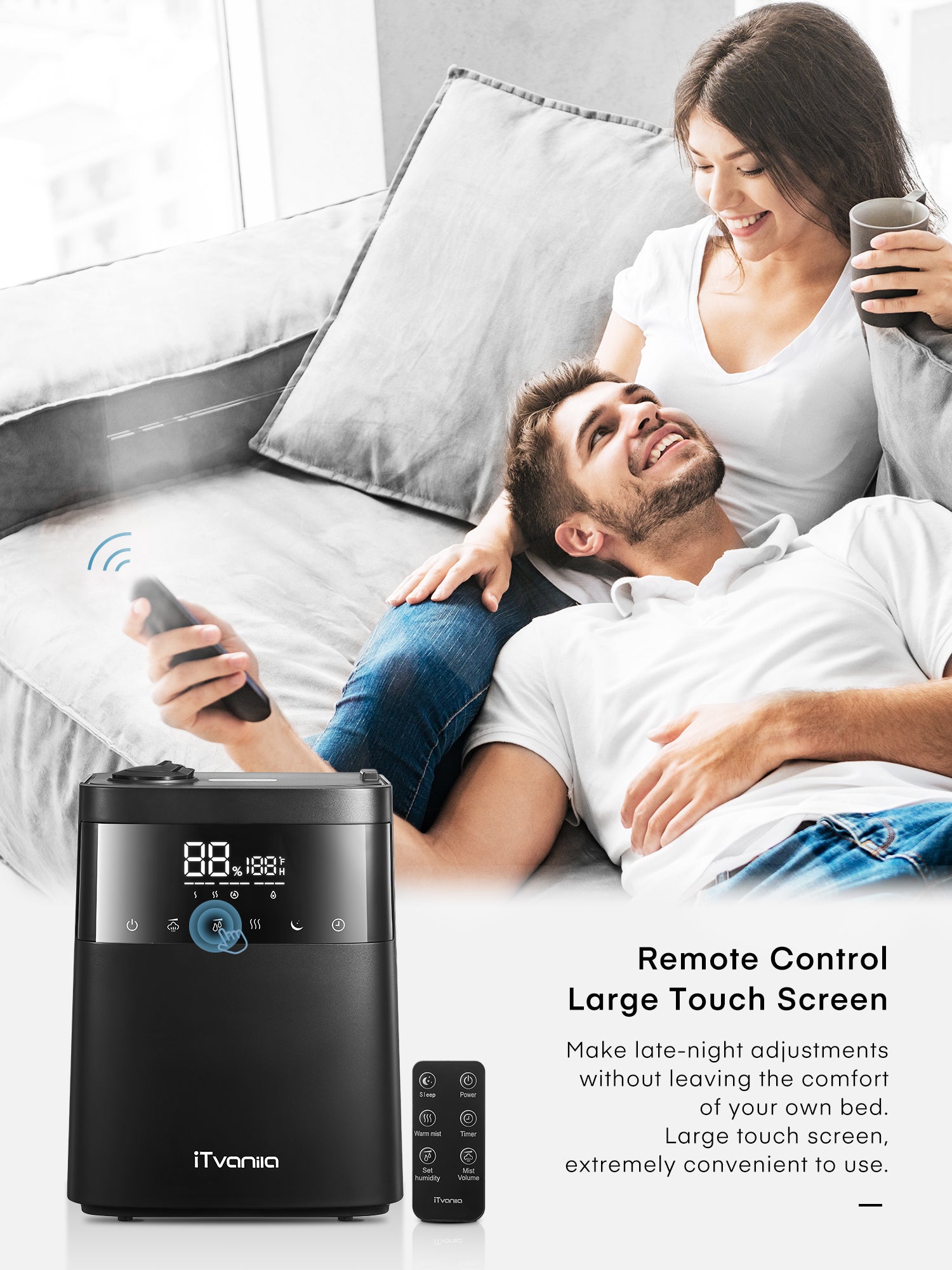 iTvanila  Smart Humidifier, 5.5L Top Fill, Warm and Cool Mist Humidifiers for Bedroom with LED Touch Display, Customized Humidity, Sleep Mode, 12H Timer, for Bedroom, Living Room, Office and Baby Room