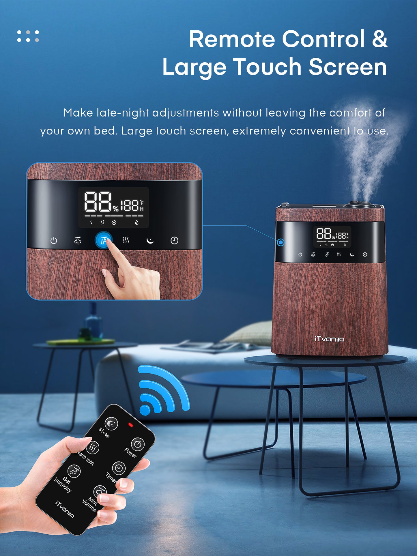 iTvanila Humidifiers for Bedroom Large Room, 5.5L Top Fill Cool and Warm Mist Humidifier for Families Plants with Essential Oil Built-in Humidity Sensor, Humidifiers with Timer Setting Last up t