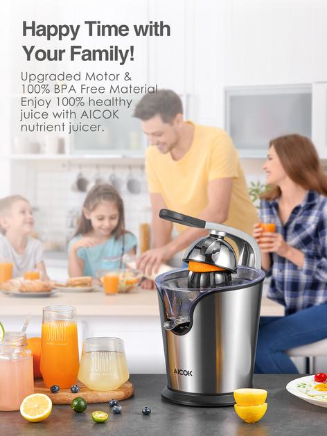 Electric Citrus Juicer for Orange, Lemon, Grapefruit, AICOK Stainless Steel Juicer Machine Easy to Clean, Soft Grip Handle, 160W,