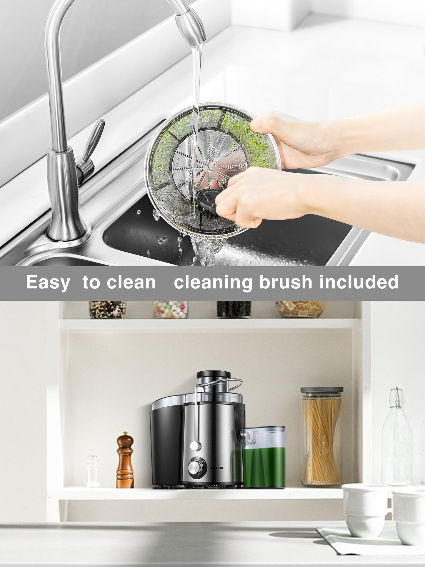 Juicer, Upgraded Juicer Machines with 3'' Wide Mouth for Whole Fruits and Vegetables, Stainless Steel Compact Centrifugal Juicer Extractor Easy to Clean with Anti-Drip & BPA-Free, Recipe & Brush