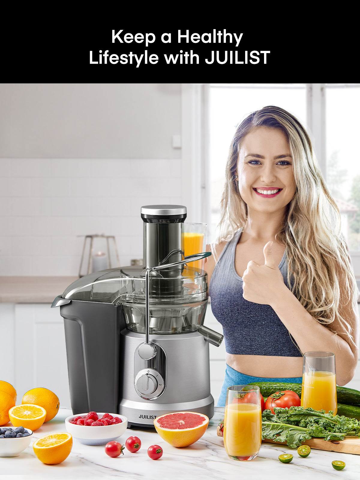Juicer, 1000W Large Power Juicer Extractor, Juicer Machine Vegetable and Fruit with 76MM Wide Mouth Food Chute, Easy to Clean, 4S Fast Juicing & 2 Speeds Setting