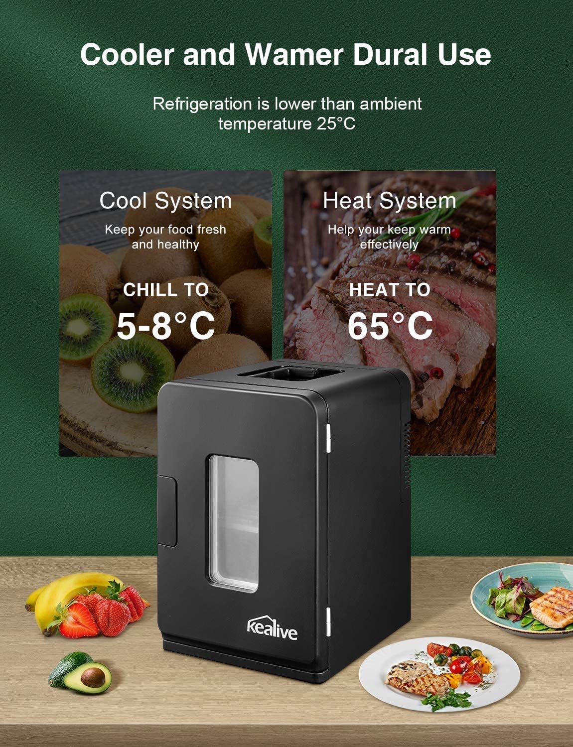 Kealive- Mini Fridge Cools & Heats, Makeup Skincare Fridge YT-A-15X, fridge for winter and summer, fridge with coll and heat system, food insulation 