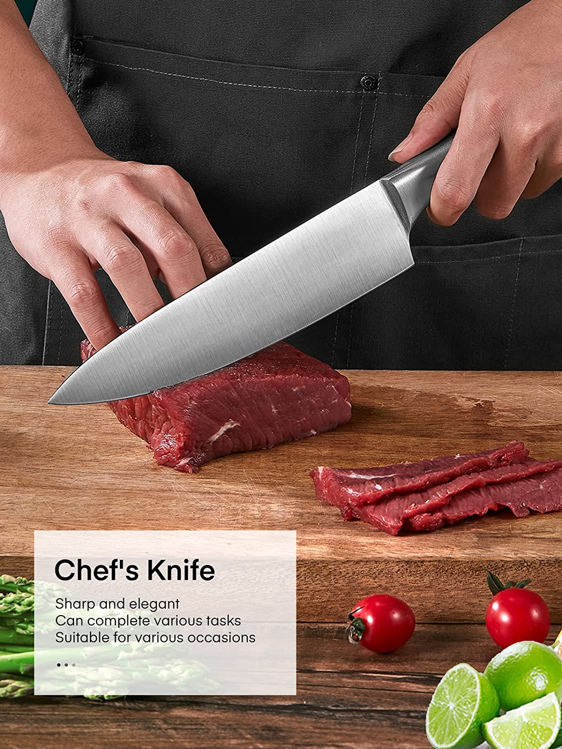 DEIK Knife Block, Professional Knife Set, 16 Pieces, Stainless Steel Chef's Knife Set with Wooden Block