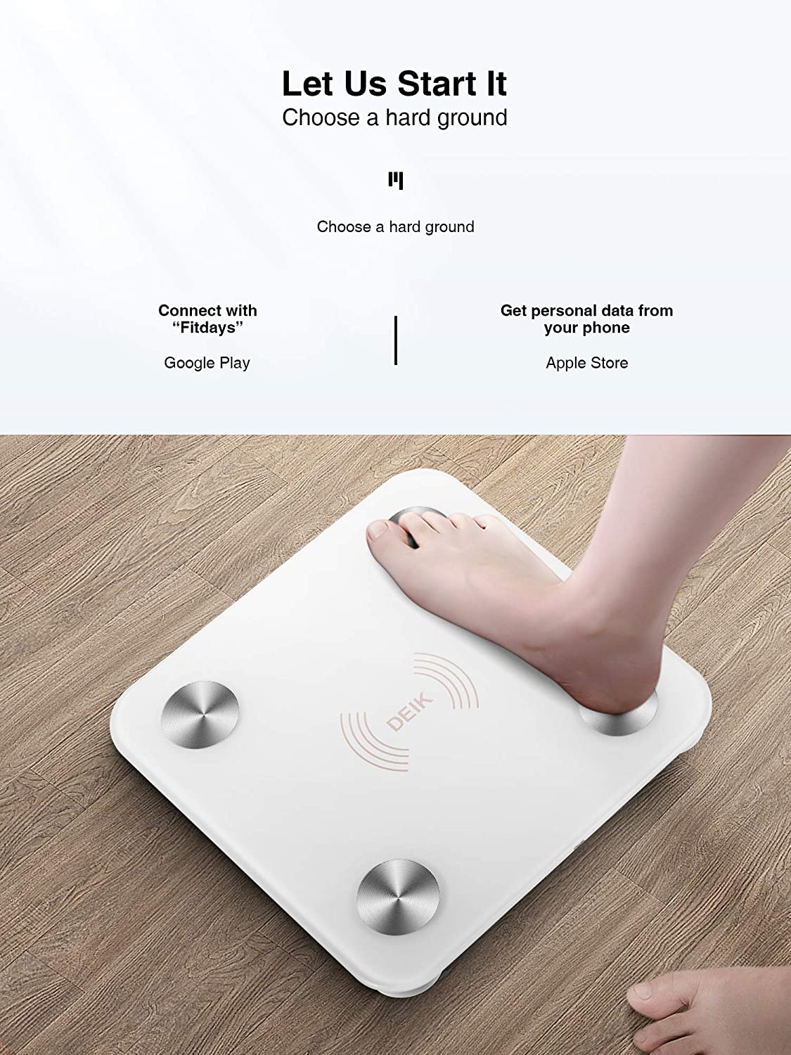 DEIK Smart Digital Body Fat Scale, White Bluetooth Bathroom Scale, with iOS and Android APP, 180kg/400lb High Precision Measurement, Detects 13 Data including Body Weight, Fat Content, Muscle Mass