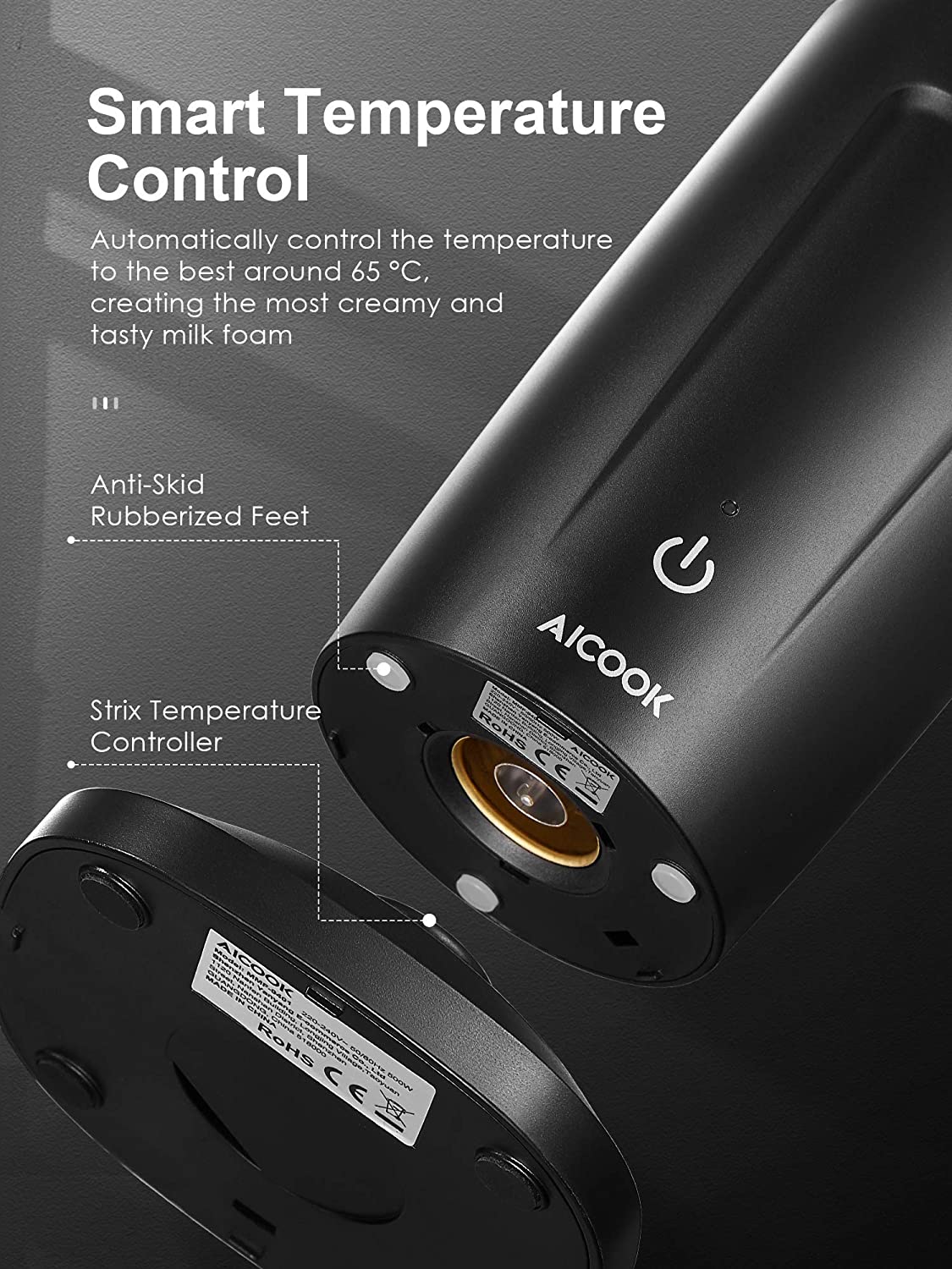 AICOOK | Milk Frother Electric, Hot & Cold Milk Frother and Steamer with Strix Control, Coffee Frother With Auto Magnetic Drive Rotor, For Latte etc, Smart Temperature Control