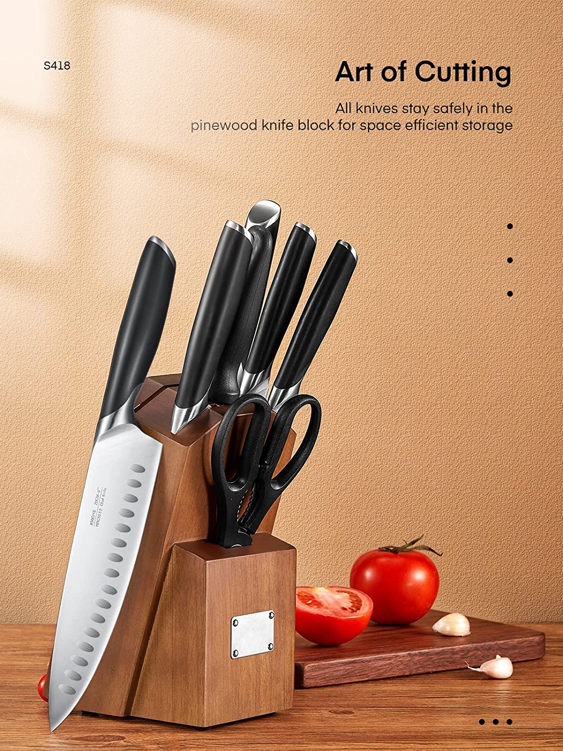 Kitchen Knife Set, 8 Piece Professional Knife Set, Knife Block Set with Wood Block, German High Carbon Stainless Steel