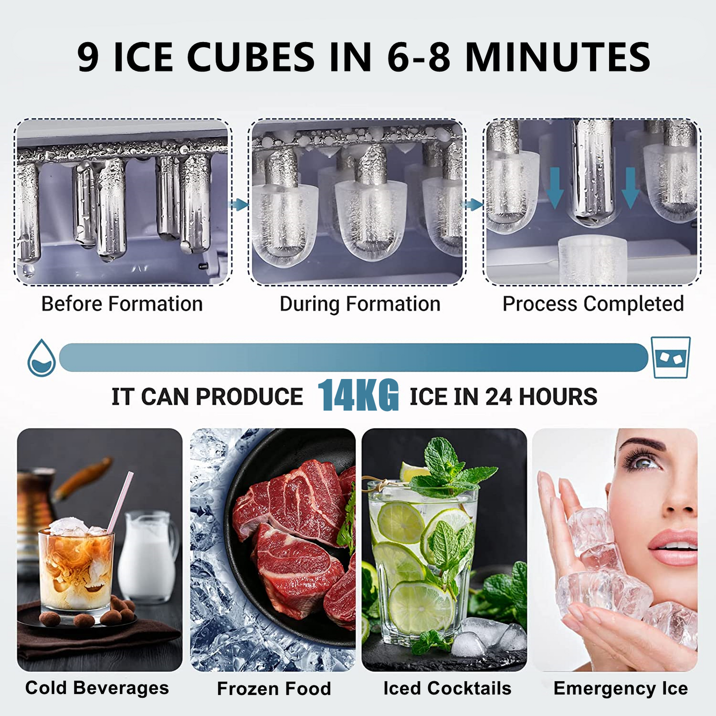 Ice Maker Machine Countertop, 28lbs/24H, 9 Bullet Ice Cubes Ready in 5 Mins, Portable Ice Maker with Basket and Scoop, for Home/Kitchen/Camping/RV (Silver)