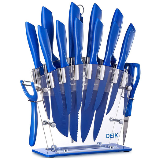 DEIK Knife Set High Carbon Stainless Steel Kitchen Knife Set 16 PCS, BO Oxidation for Anti-rusting and Sharp, Super Sharp Cutlery Knife Set with Acrylic Stand and Serrated Steak Knives