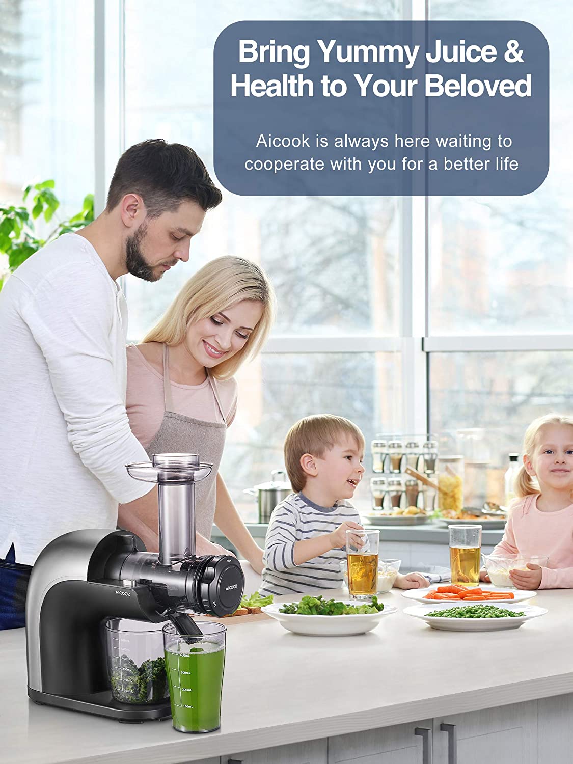 Aicook | High Nutrition Cold Press Juicer, No Filter Design with Less Oxidation, Juice Recipes for Whole Vegetables and Fruits, Multiple Modes for Different Flavors, Healthy, Yummy