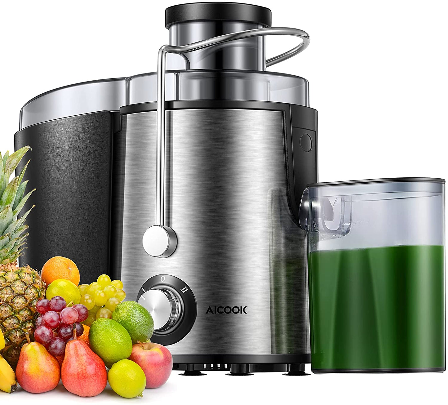 Aicook | Centrifugal Juicer Machine, Juice Extractor, 3''Wide Mouth Juicer with 2 Speeds for Fruits and Vegs, Anti-drip, Stainless Steel & BPA Free