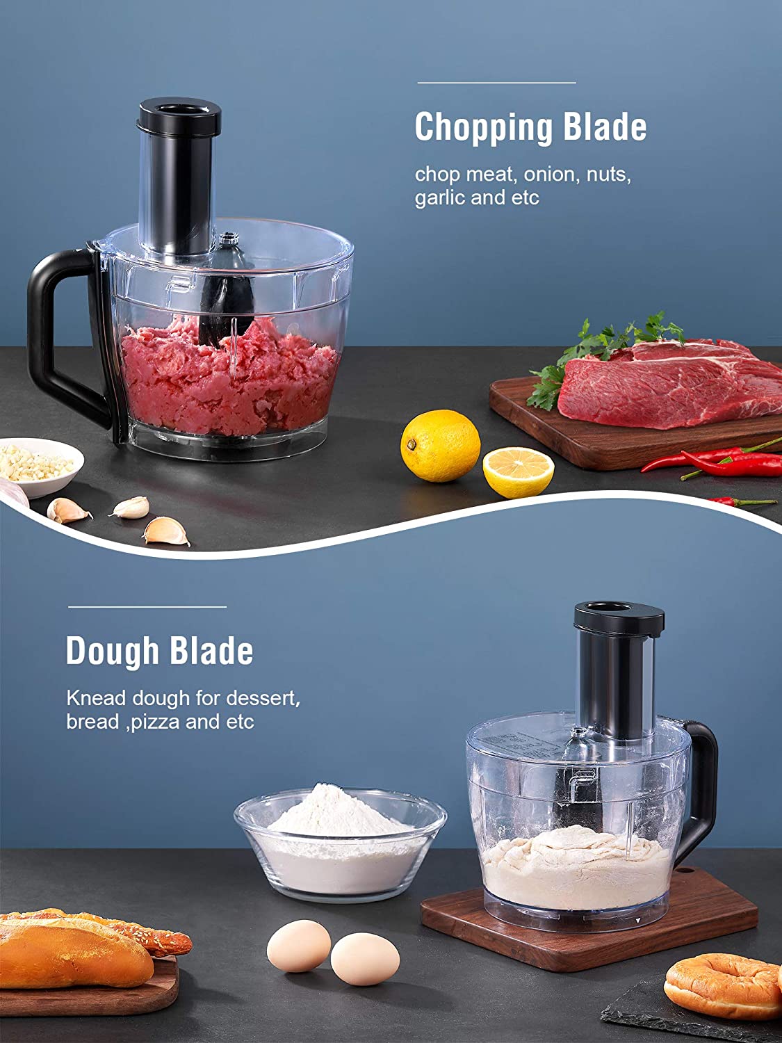 Decen | 12 Cup Food Processor, Variable Speed Food Processor with Dough Blade, Professional Chopper With 600W Powerful Motor, BPA Free, Silve