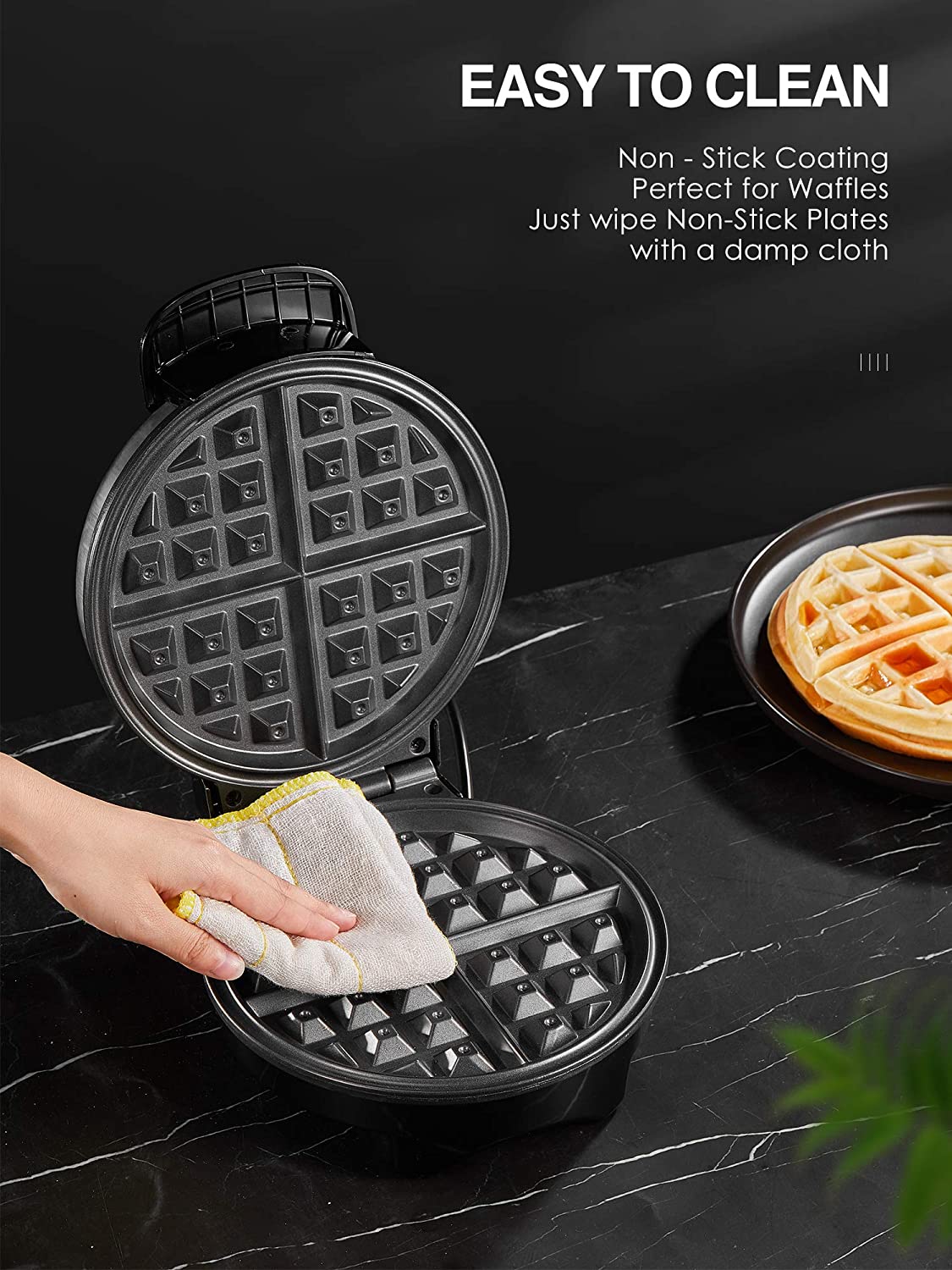 AICOOK | Waffle Maker Iron, Belgian Medium Waffle Iron, Stainless Steel, Adjustable Temperature Dial, Nonstick Plates, Easy To Clean
