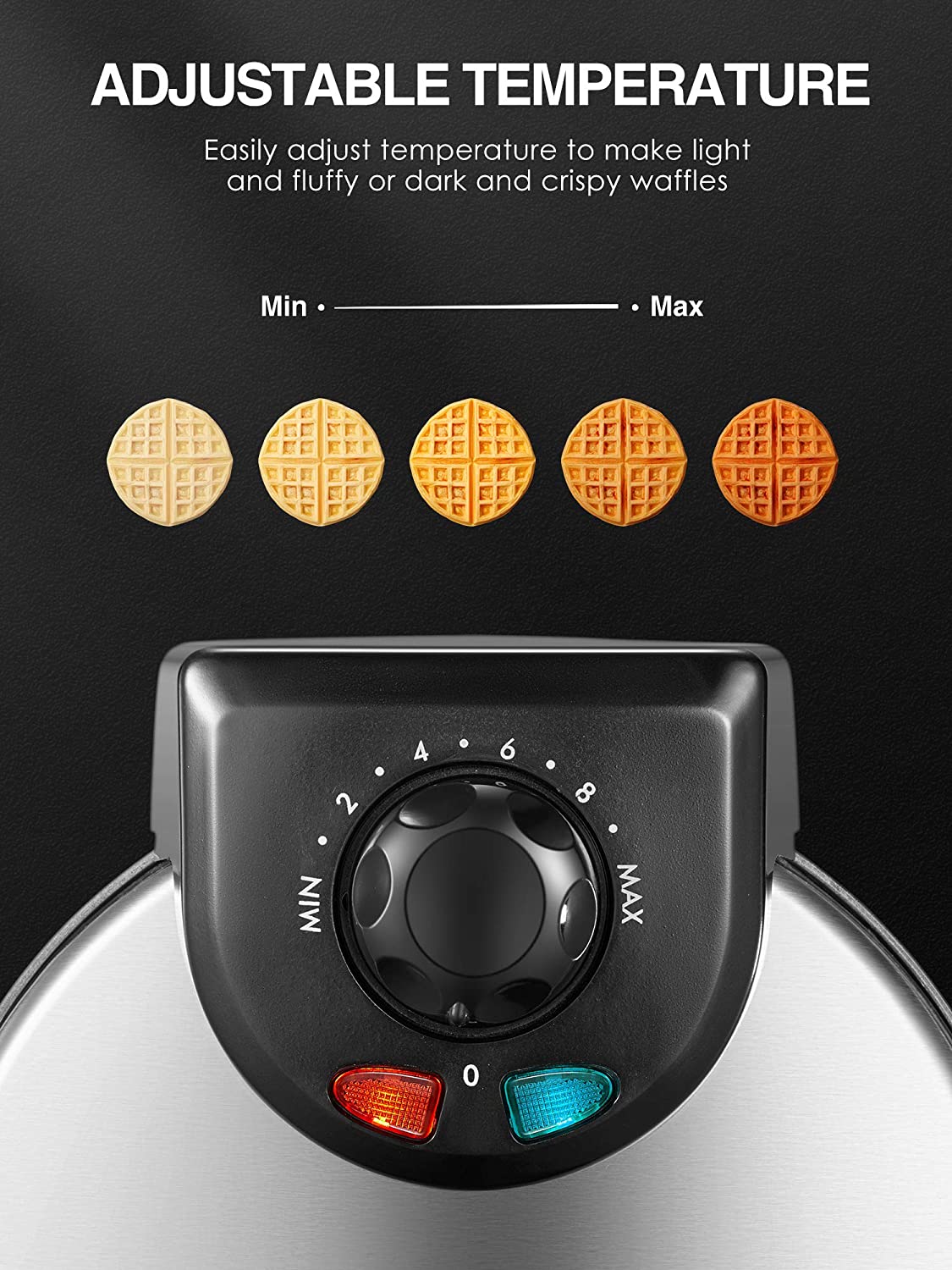 AICOOK | Waffle Maker Iron, Belgian Medium Waffle Iron, Stainless Steel, Adjustable Temperature Dial, Adjustable Temperature