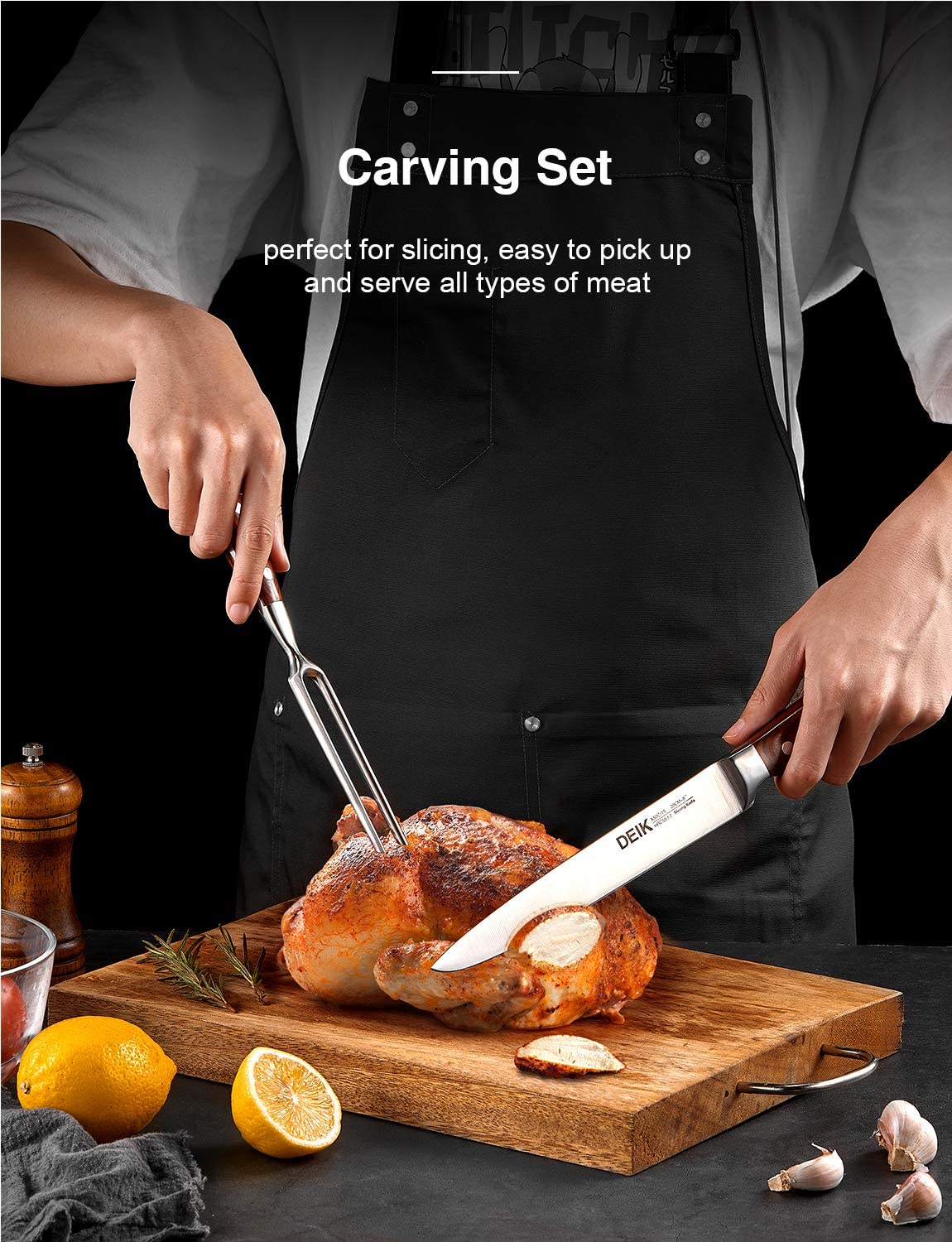 Deik | Knife Set, High Carbon Stainless Steel Kitchen Knife Set 16PCS, Super Sharp Cutlery Knife with Carving Fork and Serrated Steak Knives, Carving Set