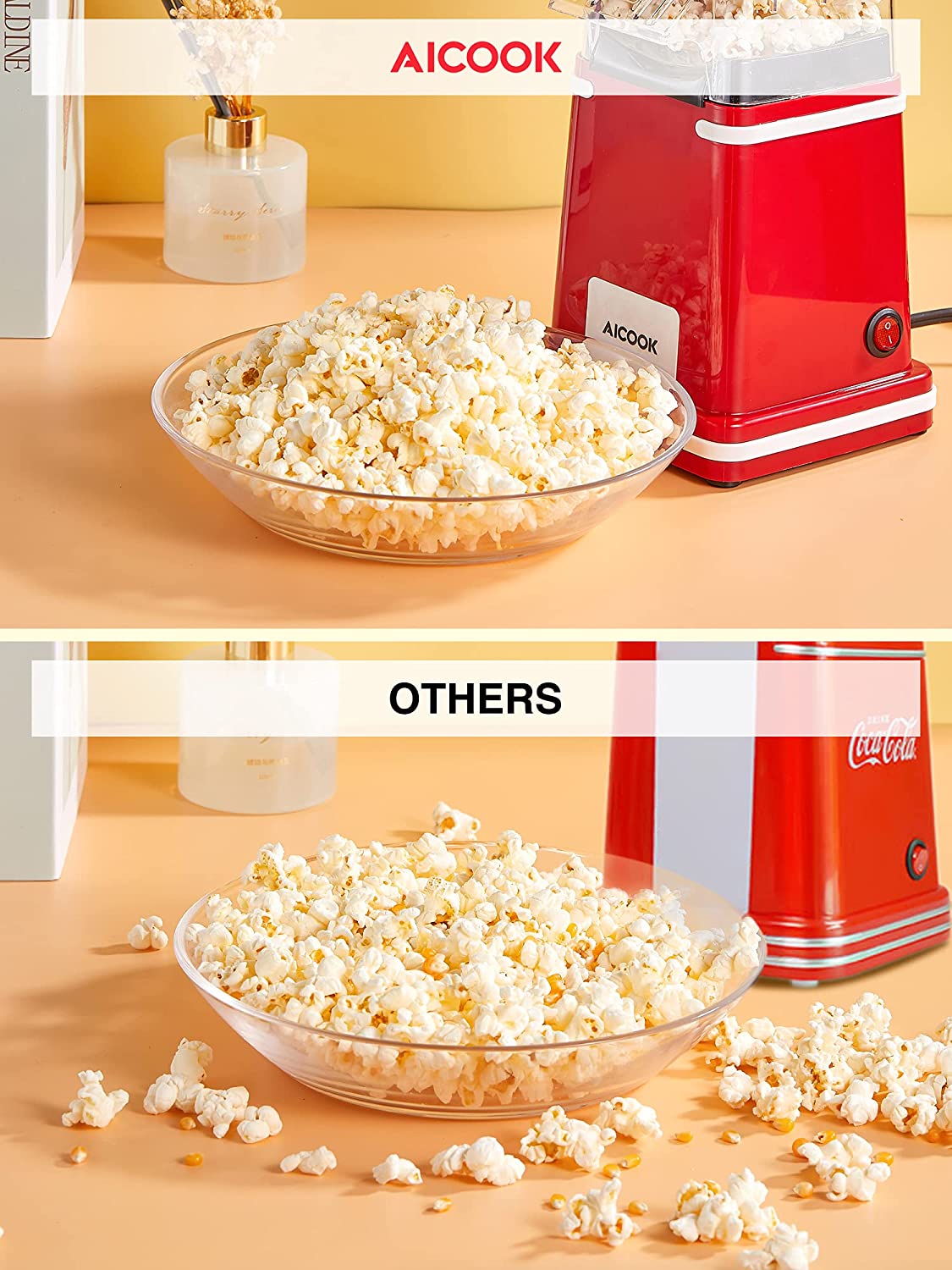 AICOOK Electric Nostalgia Hot Air Popcorn Popper, 1200W, Retro Househo