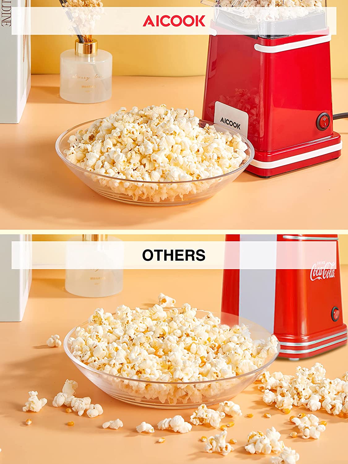 AICOOK | Popcorn Maker, Hot Air Retro Popcorn Popper with Measuring Cup, Electric Home 1200W Popcorn Machine for Birthday Party, Christmas, Movie Nights, ETL Certified & BPA Free