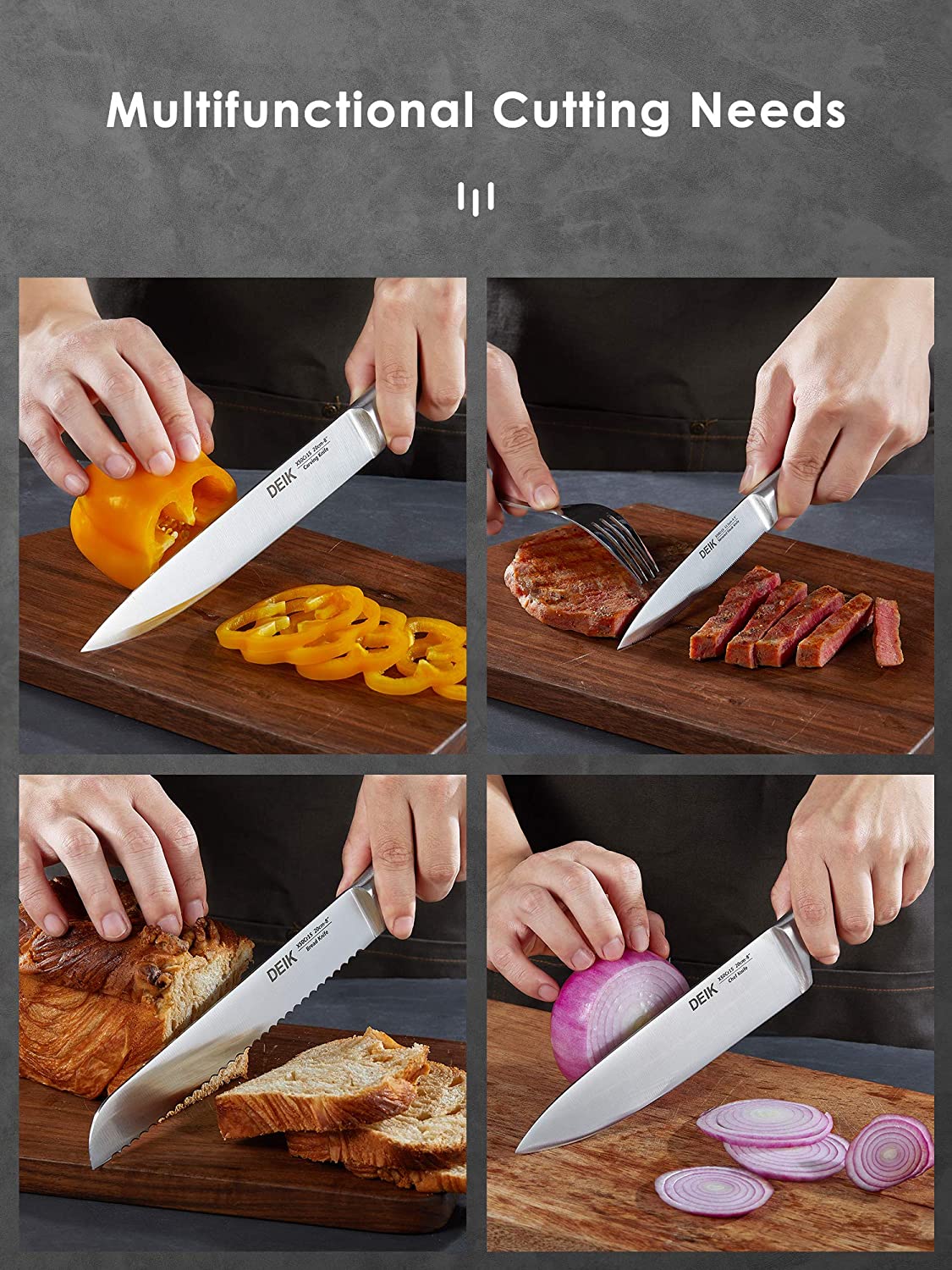 DEIK Knife Set, High Carbon Stainless Steel Kitchen Knife Set 16PCS, Super  Sharp Cutlery Knife with Carving Fork and Serrated Steak Knives, Wood Knife  Block