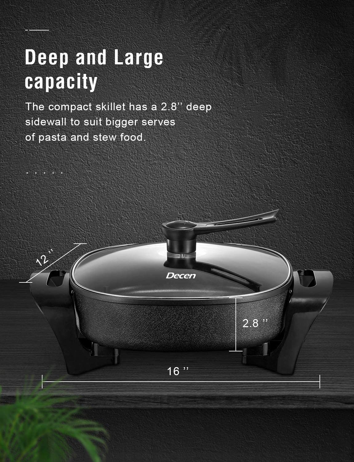 Large Capacity Nonstick Electric Skillet - Serves 4 to 6 People (16 inch)