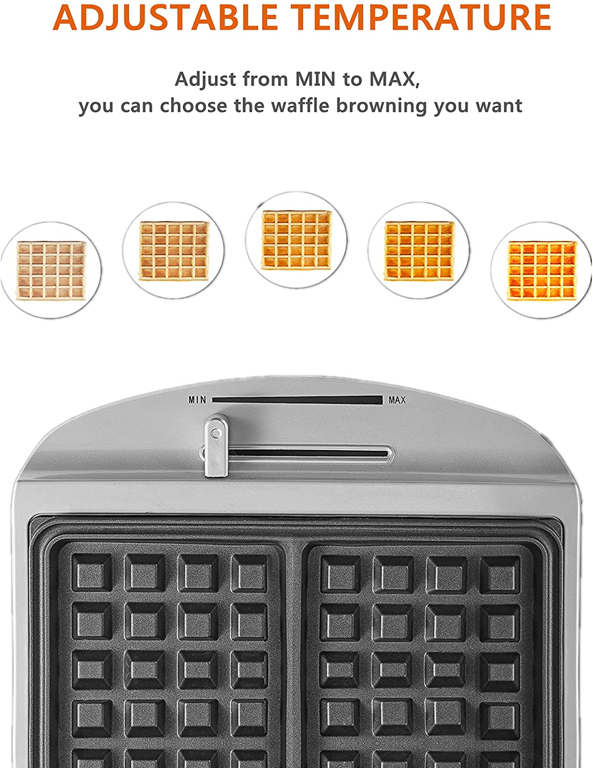 Belgian Waffle Maker, Non Stick Waffle Iron Machine with Adjustable Temperature Control, Indicator Lights, Compact Design, 1000W, 2 Slices, Silver